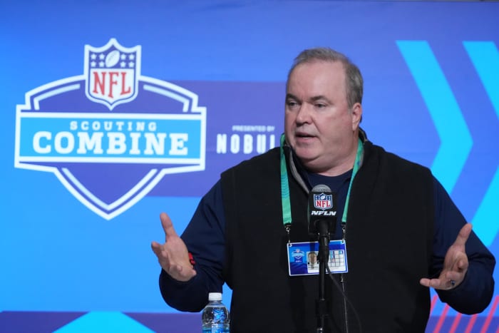 Mar 1, 2023; Indianapolis, IN, USA; Dallas Cowboys coach Mike McCarthy during the NFL Scouting Combine at the Indiana Convention Center.